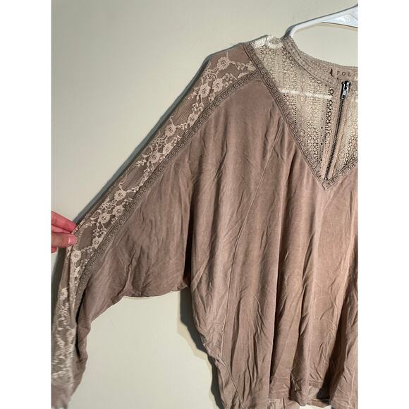 Pol Adley Lace Quarter Zip Bohemian Top Size Medium - Picture 3 of 10